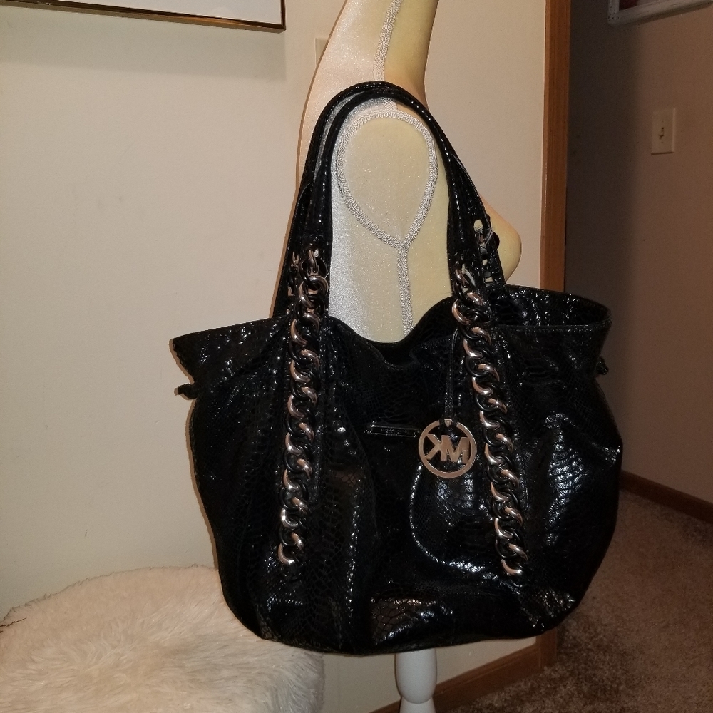 Michael Michael Kors Black Python Embossed Leathe… - image 8